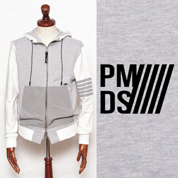 ピーエムディーエス P.M.D.S.  KITI FULL ZIP ナイロン x スウェット ハイブリッド ジップアップ パーカー ホワイト グレー 410164107-gy 100