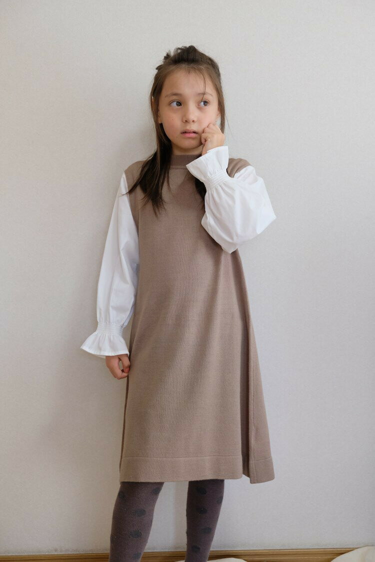 pairmanon ペアマノン シャツレイヤード長袖ニットワンピース 異素材 シャツ ニット ワンピース 2022 秋服 冬服 新作 シンプル Lei 2