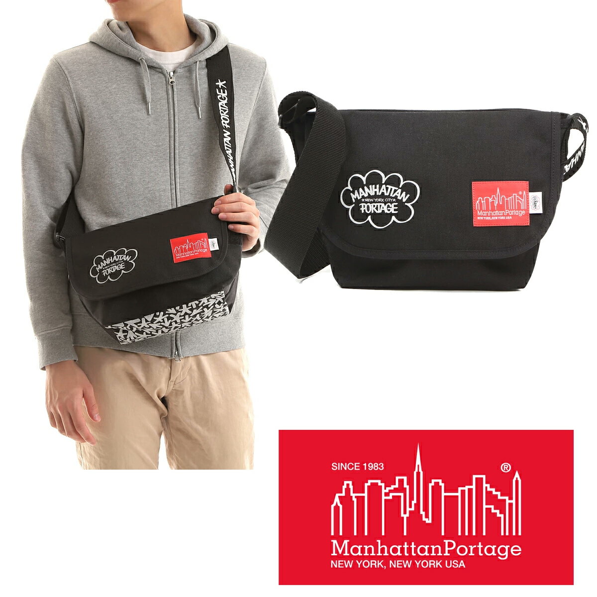 マンハッタンポーテージ ショルダーバッグ 1605JR HAZE ブラックカラースポーク メッセンジャーバッグ Manhattan Portage Casual Messenger Bag JR Eric Haze