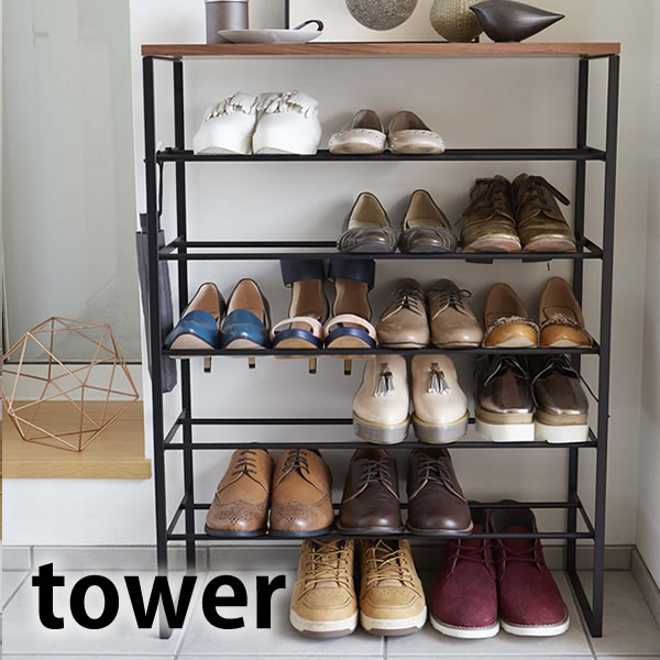 乐天商城 - 靴箱 天板付きシューズラック 6段 タワー tower くつ箱 シューズボックス 下駄箱 大容量 おしゃれ 山崎実業 yamazaki 省スペース スリム 木製