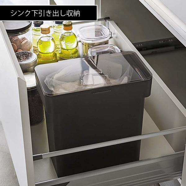 米びつ 5kg tower　タワー キッチン下　シンク下 袋ごと お米 ライスボックス モダン シンプル カウンター ライスストッカー 密閉 引き出し 収納 米櫃 計量カップ スリム ホワイト ブラック