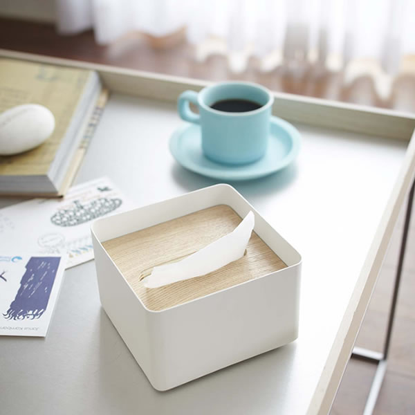 ティッシュケース 木製 ティッシュボックス サイズS 山崎実業 エコ yamazaki 洗面所 キッチン リビング おしゃれ 蓋付きティッシュケース ヤマザキ シンプル ホワイト ブラウン ふた付き [2]
