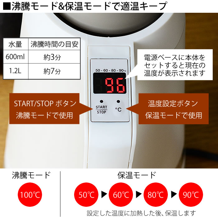 Bruno ブルーノ ダブルウォールケトル 電気ケトル 電波時計 電気ポット 掛け時計 おしゃれ 保温 ダルトン レトロ 真空二重ケトル アイボリー 湯沸し レッド Boe037 デザイン文具 Leilo レイロ 見た目はレトロクラシックなのに充実の機能性 5段階で温度設定ができ