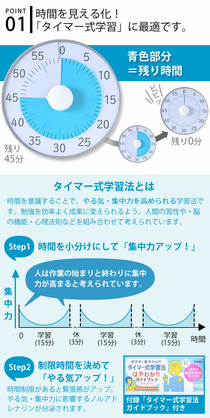 【5/15は全品ほぼP10倍！】トキ・サポ 時っ感タイマー 19cm 勉強 タイマー式学習 子ども キッズ かわいい リビガク リビング学習 音量調整 消音 入学 入園 祝い 知育 学習 アナログ 時間管理 時計 幼稚園 保育園 小学生 受験 カウントダウン マグネット LV-3078 2