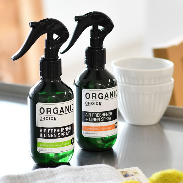 ORGANIC CHOICE オーガニックチョイス エアーフレッシュナー＆リネンスプレー ルームフレグランス アロマスプレー ルームスプレー 200ml レモングラス＆シダーウッド スプレー ウエストインディアンライム＆ココナッツ 掃除 爽やか