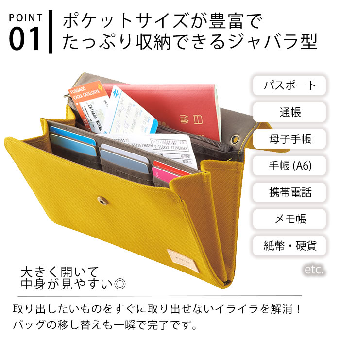 HINEMO アコーディオンポーチ パスポート ケース ショルダー ポケット 収納 おしゃれ レディース 大きめ 大容量 帆布 綿 母子手帳 お薬手帳 ママ シンプル ブラック ジャバラ カード バッグインバッグ ネイビー トラベル ボタン