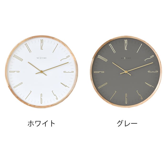 【9月20日はポイント最大10倍祭♪】時計 掛け NEXTIME NXT-J008 NXT-J009 掛け時計 おしゃれ ウォールクロック 木 秒針なし グレー ホワイト スイープムーブメント 静音 ゴールド シンプル 静か インテリア 寝室 壁掛け リビング [2]