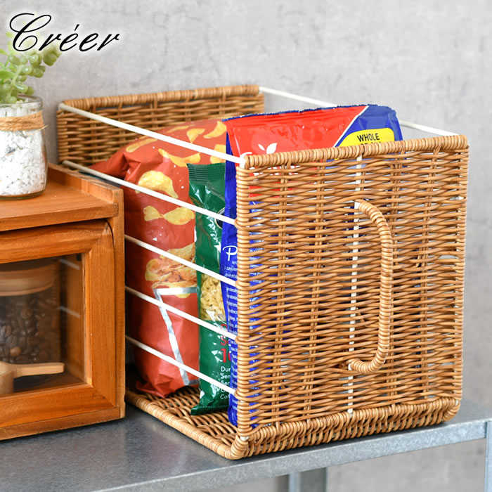乐天商城 - キッチン 収納 かご クレエ creer ユティルナイール ハンドル付ストッカー ナチュラル インテリア パン かご かご バスケット 持ち手 手編み 北欧 水洗いOK 洗える 整理 小物入れ おしゃれ かわいい 引き出し パン 収納 隠す