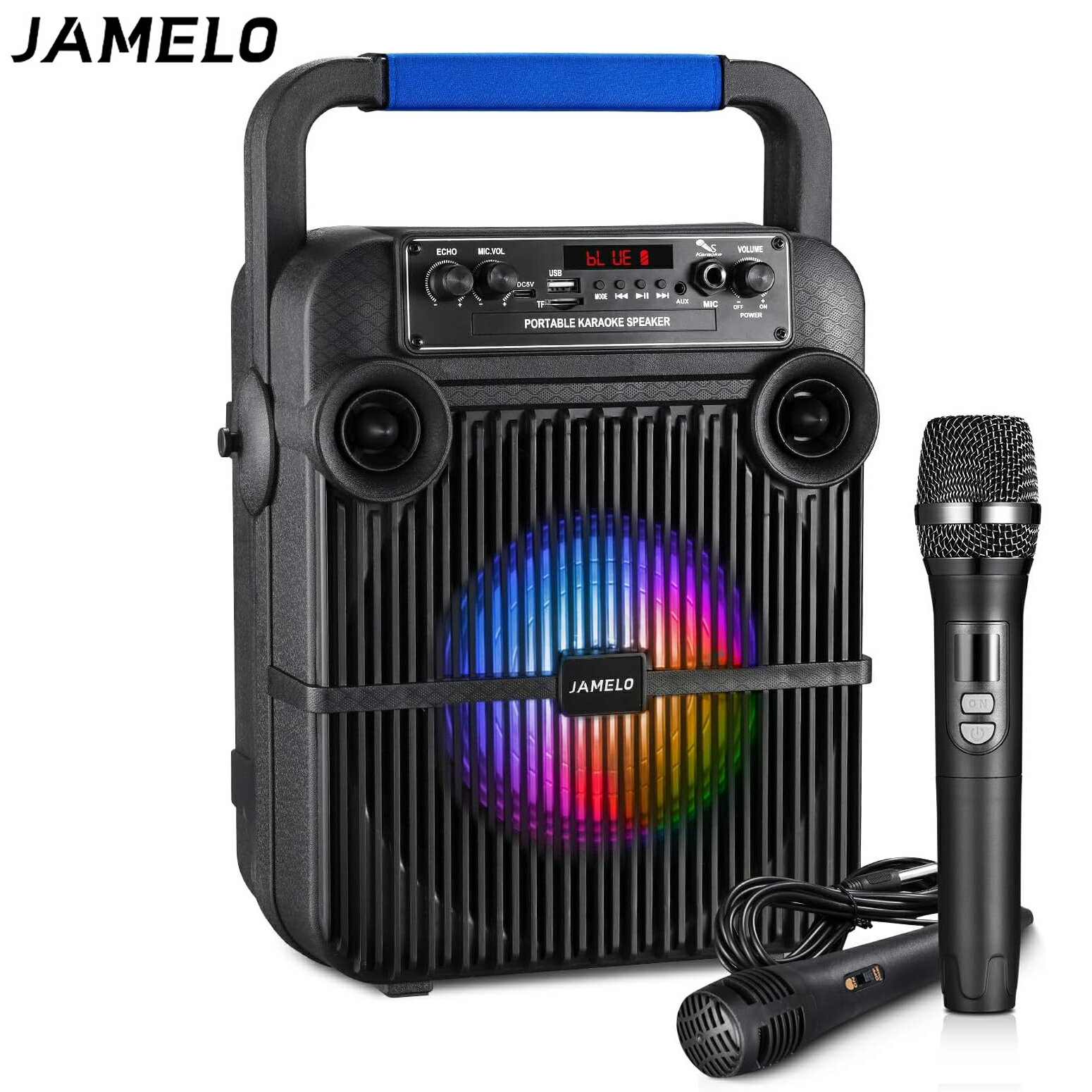 1年保証 JAMELO ワイヤレスマイク セット Bluetooth 5.0 カラオケ スピーカー アンプ内臓 接続 拡声器 有線 無線 マ…
