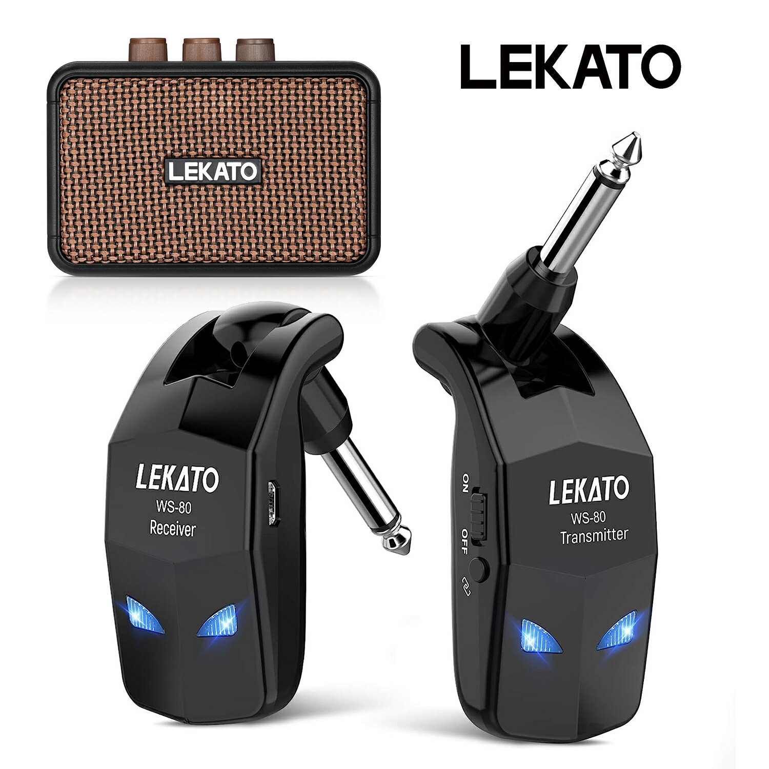 LEKATO ギターワイヤレスシステム ワイヤレス システム エレキギター ベース 送受信機 4チャンネル 2.4GHz コンパクト 軽量 usb 充電 ギター...