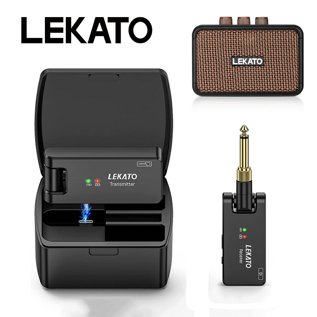 LEKATO ギター ワイヤレス システム エレキギター ベース 送受信機 3.5mm 6.35mm ステレオ Type-c 2.4GHz 4チャンネル 充電ボ...