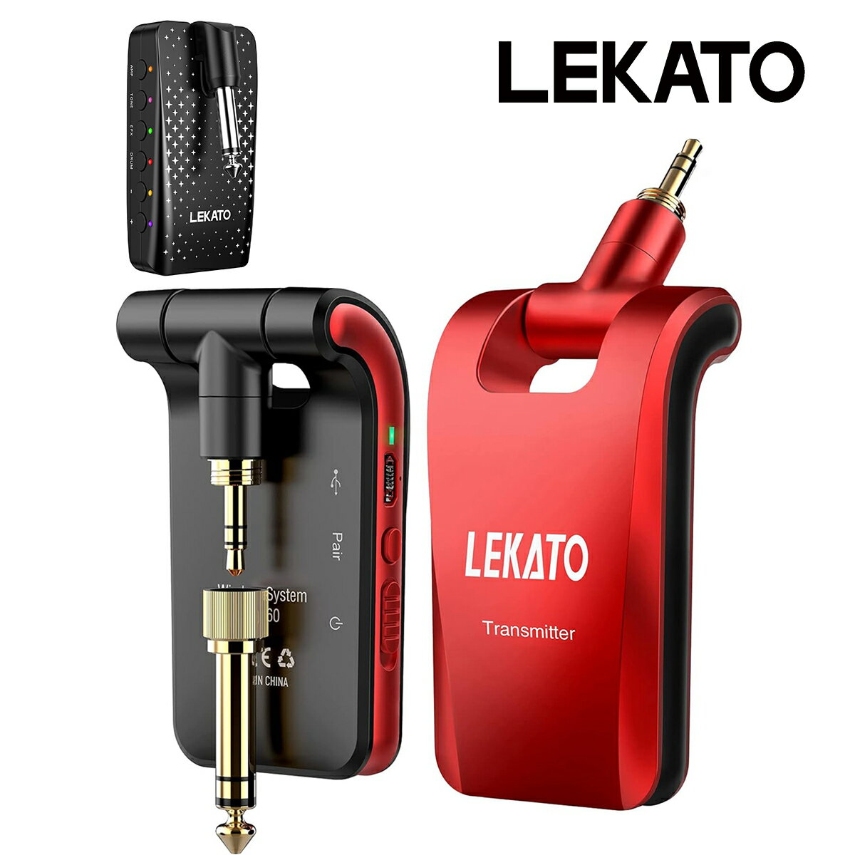 LEKATO ワイヤレスシステム 送受信機 ギターワイヤレスシステム 3.5mmと6.35mmプラグ プリアンプ ステレオ モノラルプラグ 2.4GHz 最大6...