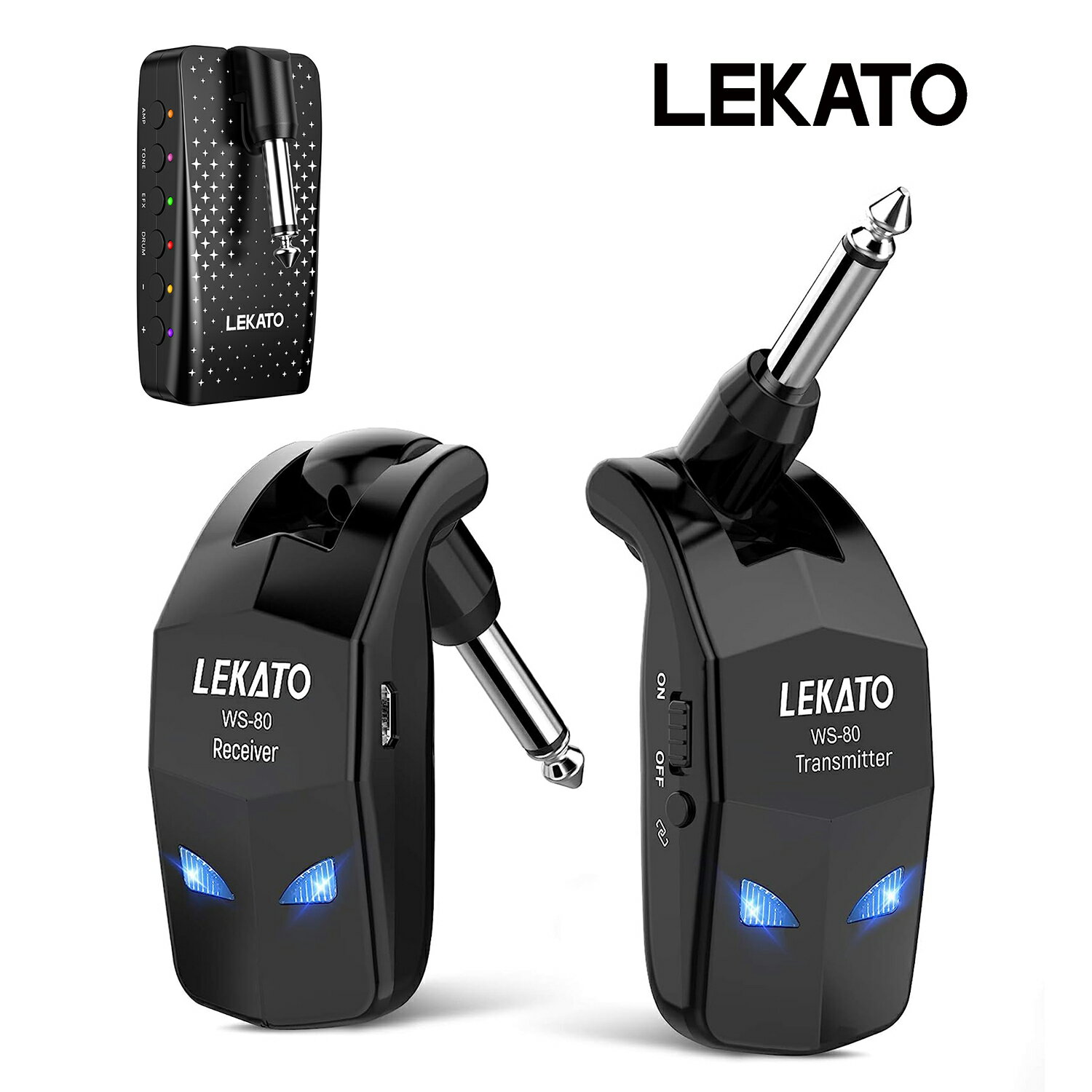 LEKATO ギターワイヤレスシステム ワイヤレス システム エレキギター ベース 送受信機 4チャンネル 2.4GHz コンパクト 軽量 usb充電 ギター ...