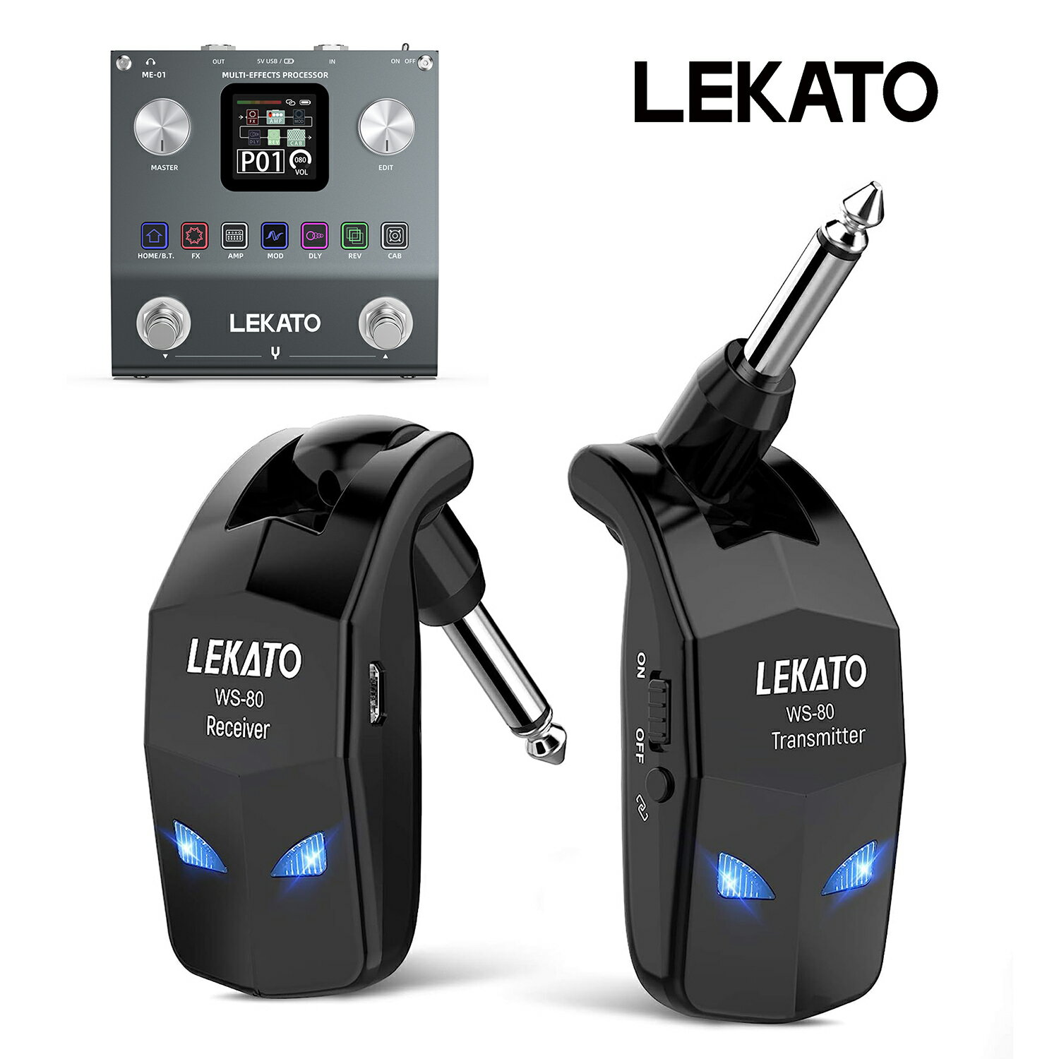 LEKATO ギターワイヤレスシステム ワイヤレス システム エレキギター ベース 送受信機 4チャンネル 2.4GHz コンパクト 軽量 usb充電 ギター ...