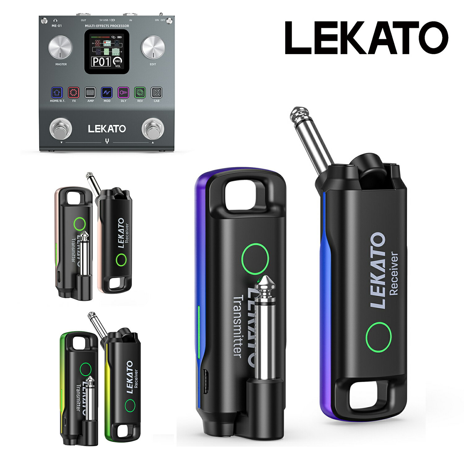 LEKATO ギターワイヤレスシステム 送受信機 ギター ワイヤレス 小型 軽量 70チャンネル エレキギターアンプ アコギ ウクレレ 弦楽器 USB エフェク...