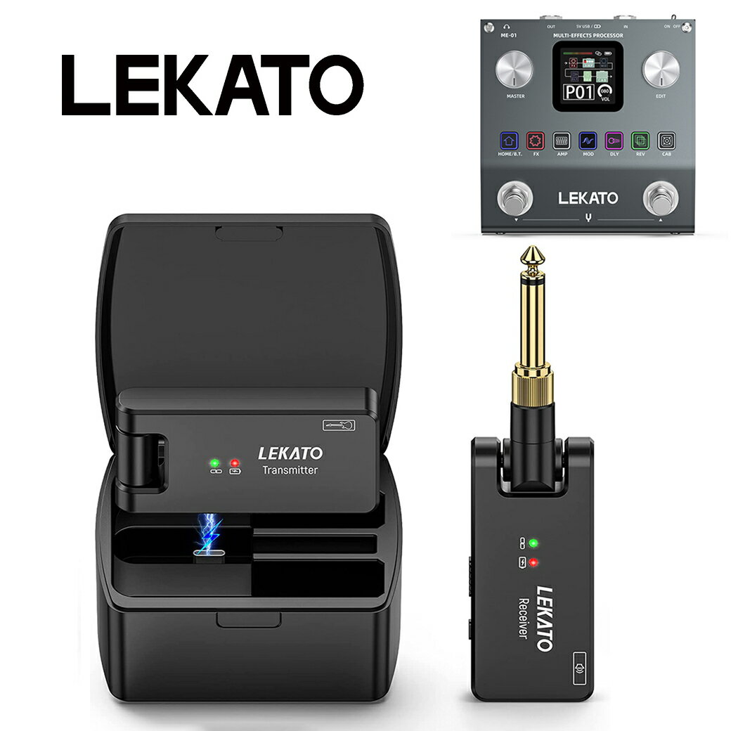 LEKATO ギター ワイヤレス システム エレキギター ベース 送受信機 3.5mm 6.35mm ステレオ Type-c 2.4GHz 4チャンネル USB...