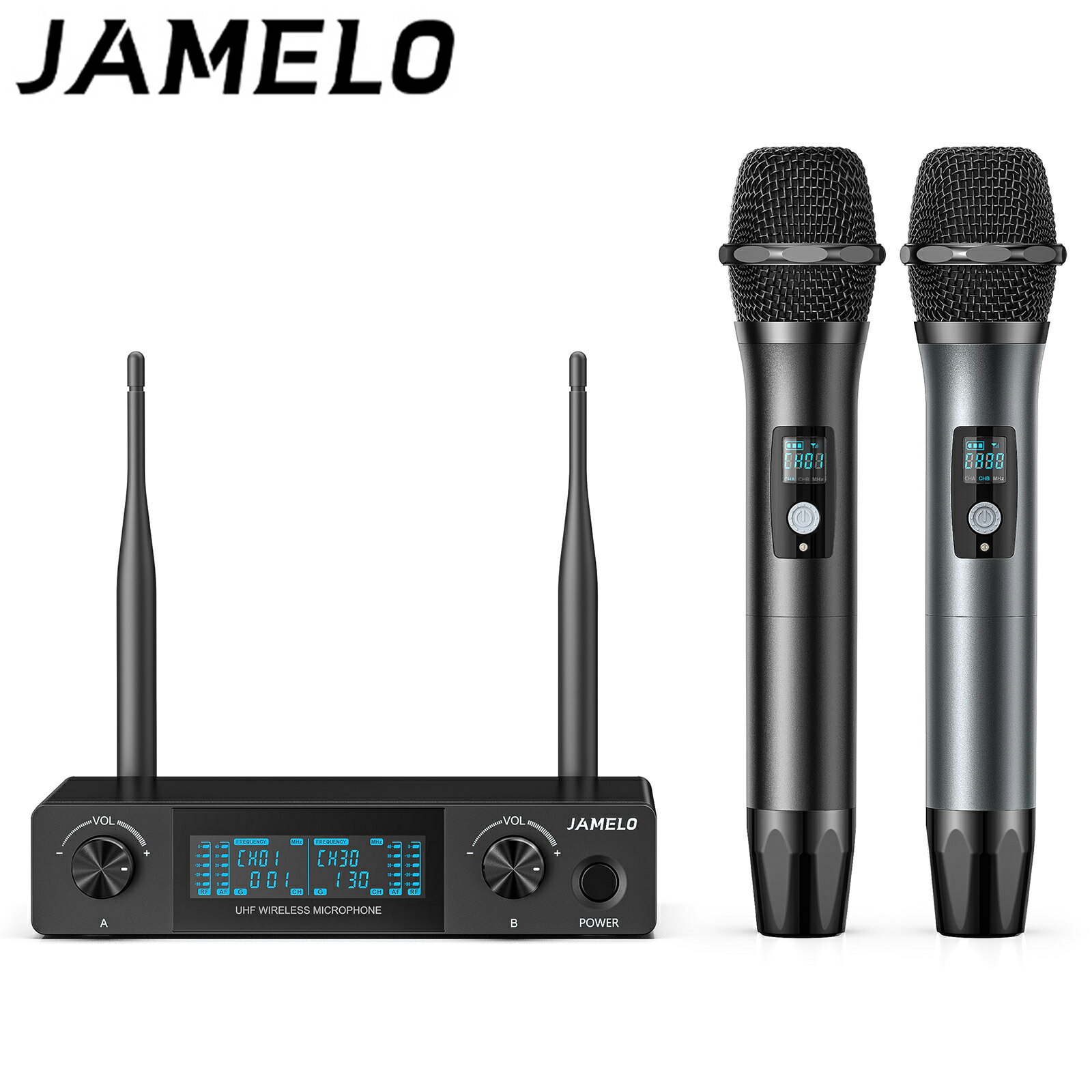 JAMELO ワイヤレスマイク セット ハンドマイク 2本セット 2CH受信機 マイクセット ワイヤレスマイクセット 長距離受信 無線マイク UHF 家庭 カラ...