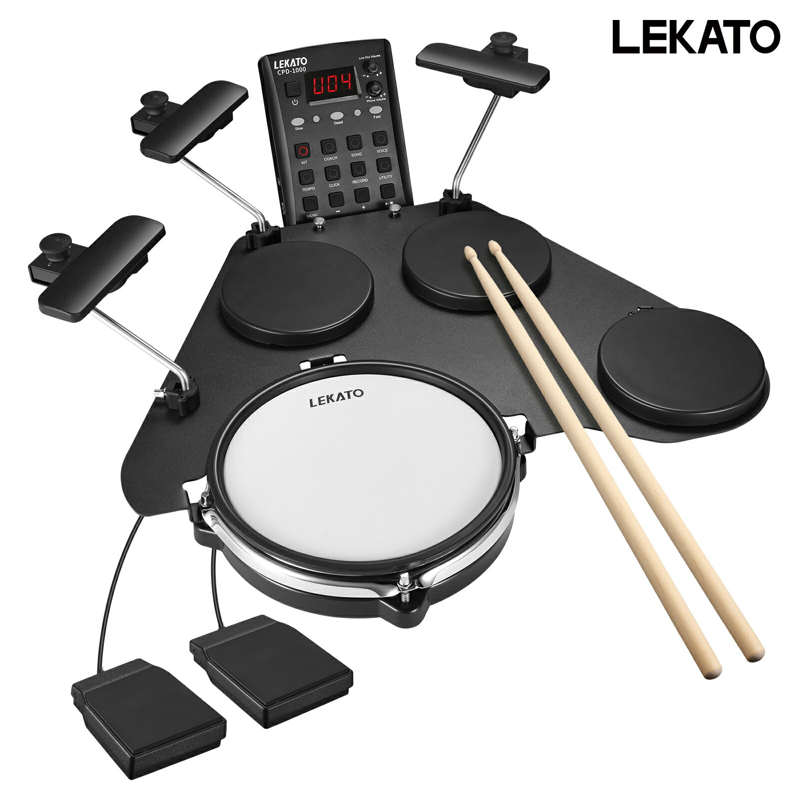 1年保証 Lekato 電子ドラムセット 静音メッシュ 折りたたみ式 ドラムセット 電子ドラム 220種類以上のサウンド USB MIDI 2スイッチペダル スティック付き電子ドラムキット トラベルバッグ ペダル付き 初心者向け 練習 ライブ演奏 持ち運び便利