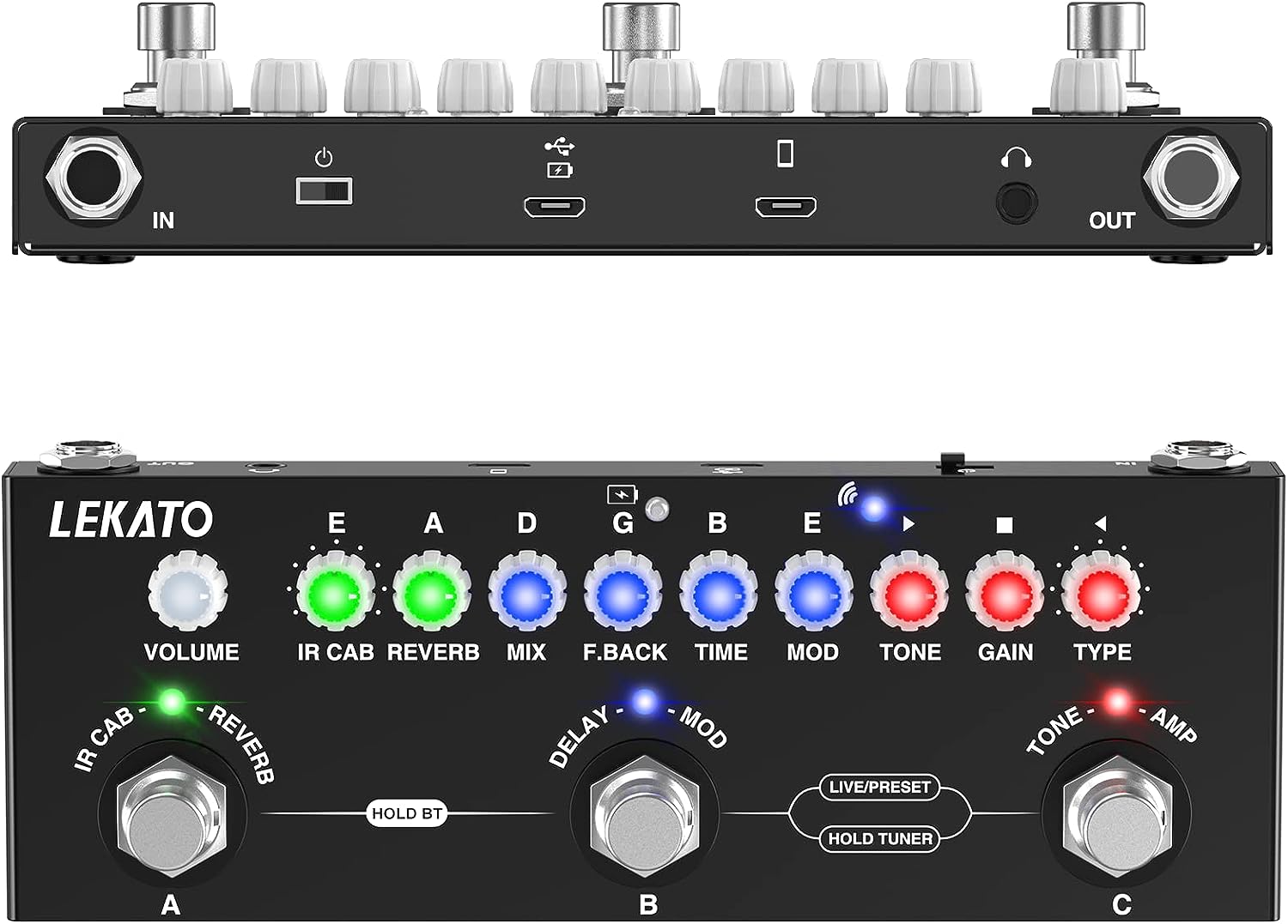 LEKATO オーバードライブ ギター マルチ エフェクト マルチエフェクトペダル IRローディング付き 9つのAMPモード ディレイリバーブ CHORUSエフェクトペダル エレクトリック エレキギター用 入門 初心者