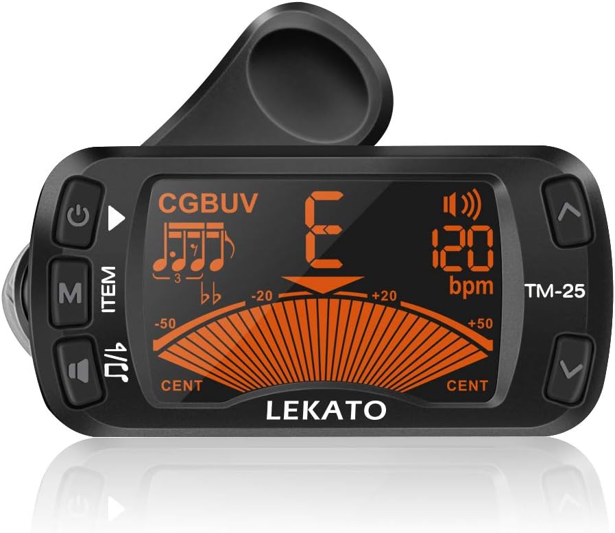 LEKATO ギター チューナー メトロノーム クリップ式 チューニング 360° ベース ウクレレ ヴァイオリン クロマティック 楽器用