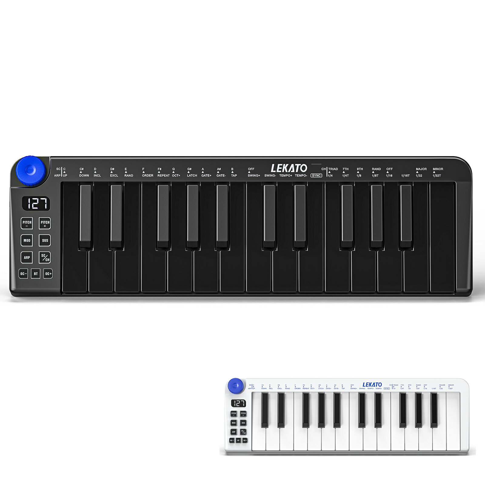LEKATO MIDIキーボード 25鍵盤 コントローラー Bluetooth ベロシティ対応 ミニ鍵盤 ノブ搭載 音楽制作向け LED 小型 充電式 smk-25