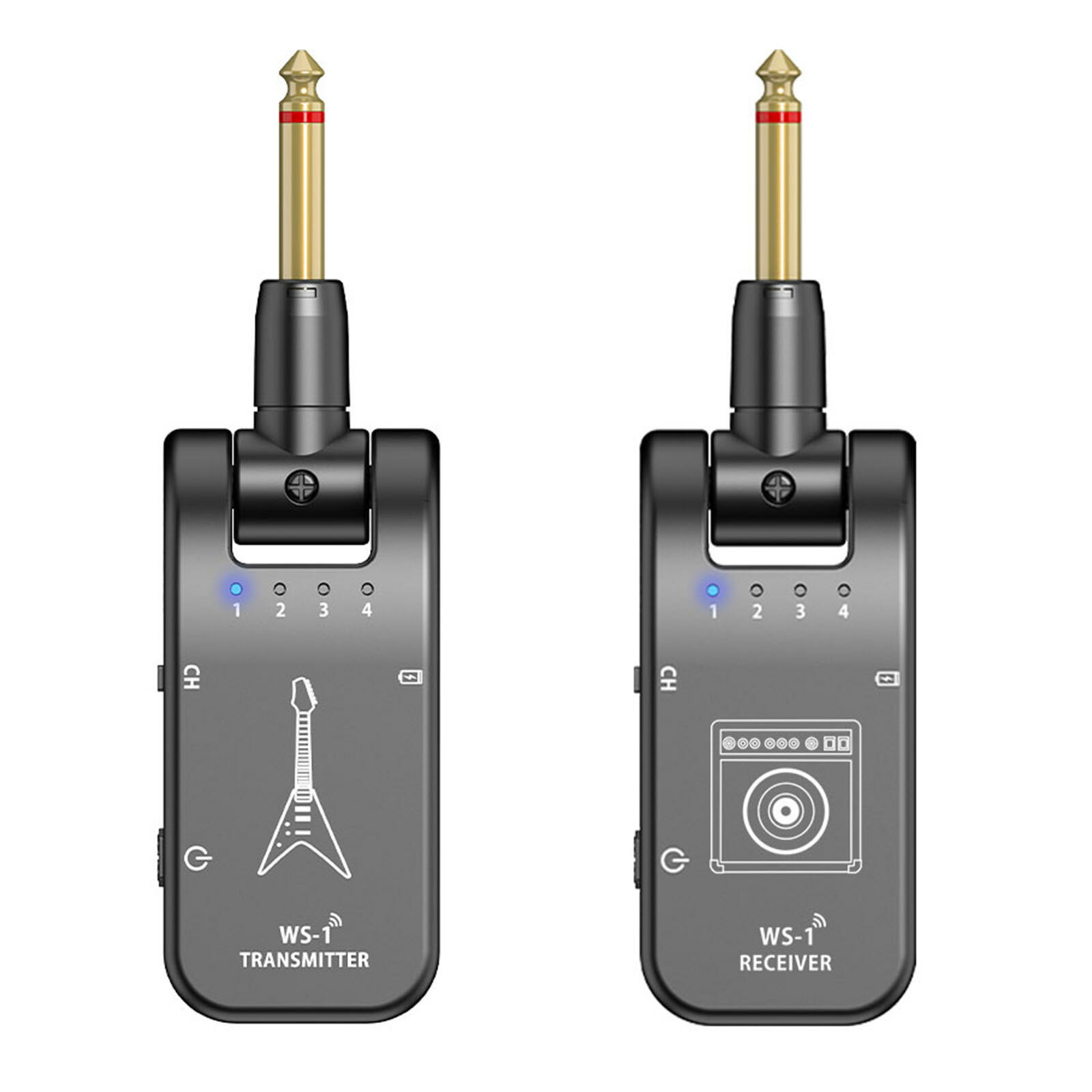 ギター ワイヤレスシステム 送受信機 プリアンプ 6.35mmプラグ ステレオ モノラルプラグ 2.4GHz 最大4チャンネル 282°回転 Type-C 充電式 コンパクト ベース エレキギター アコギ 端子 父の日 軽量 ステレオ放送 WS-1