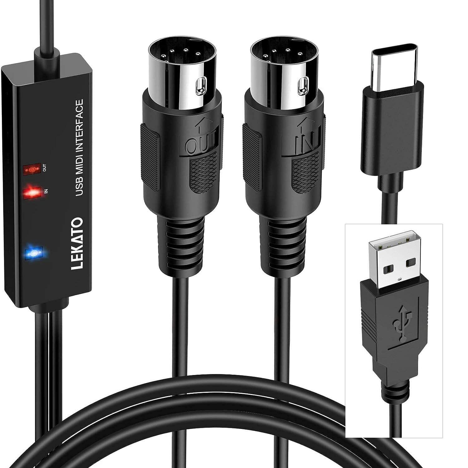 LEKATO 미디 케이블, USB 인터페이스, USB 및 미디 케이블, 타입-C 및 미디 케이블, 키보드, 5핀-DIN, 전자 악기 및 PC, 간편한 연결, MIDI 변환 케이블, 높은 전송 효율, 미디 키보드용 1.98M, 음악 제작