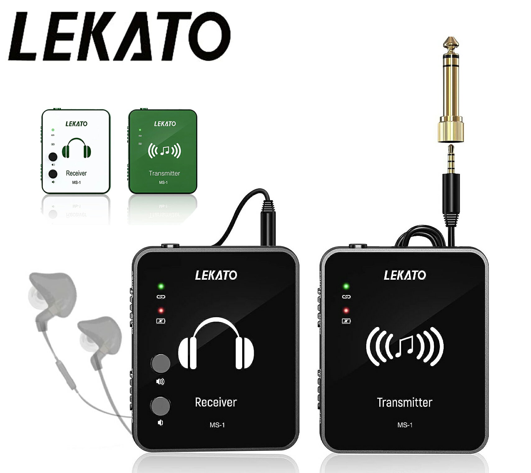 1年保証 LEKATO ワイヤレス インイヤーモニター システム システム IEM 送信機 受信機 無線 2.4GHz 自動ペアリング ロスレスサウンド品質 連続使用 ライブ演奏 録音スタジオ バンド練習 リハーサル ギター エレキギター ベース アコギ 端子 小型