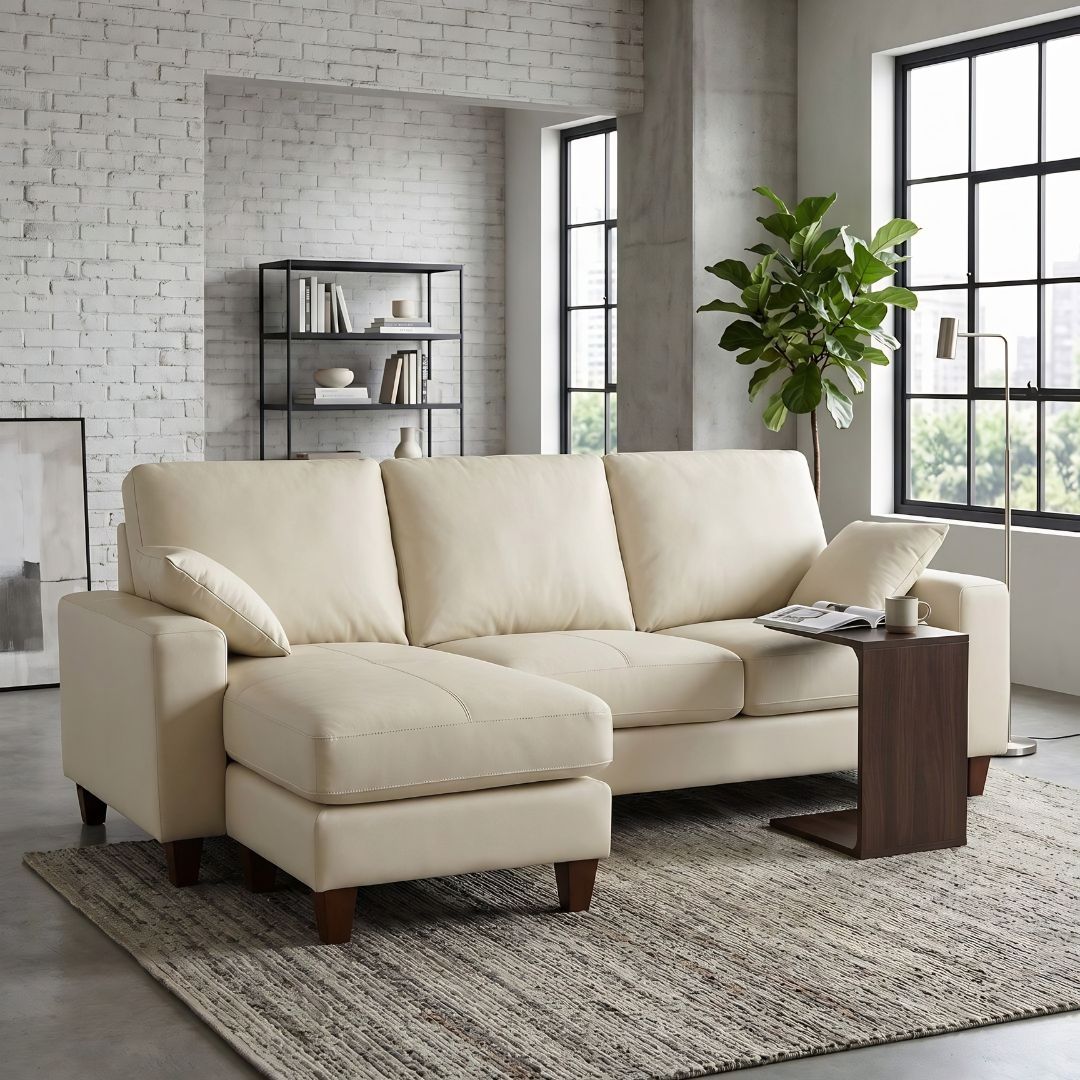 Leather - ソファー ソファ 本革 カウチソファ 3人掛け ローバックソファ ローソファ コーナーソファ L字 コンパクトソファ 3シート ポケットコイル シンプル モダン 革 レザー ホワイト系 白系 【Valencia-C バレンシア 幅198cm 本革 半革 1mm厚 LELAX】