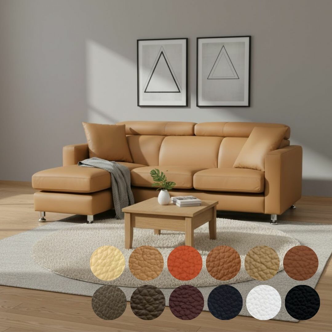 ソファー ソファ 本革 3人掛け カウチソファ ハイバックソファ ローバックソファ ローソファ コーナーソファ L字 コンパクトソファ ヘッドレスト 3シート シンプル 革 レザー 黒 【Vogue ヴォーグ 幅196cm 本革 半革 厚革1.5mm厚 LELAX】