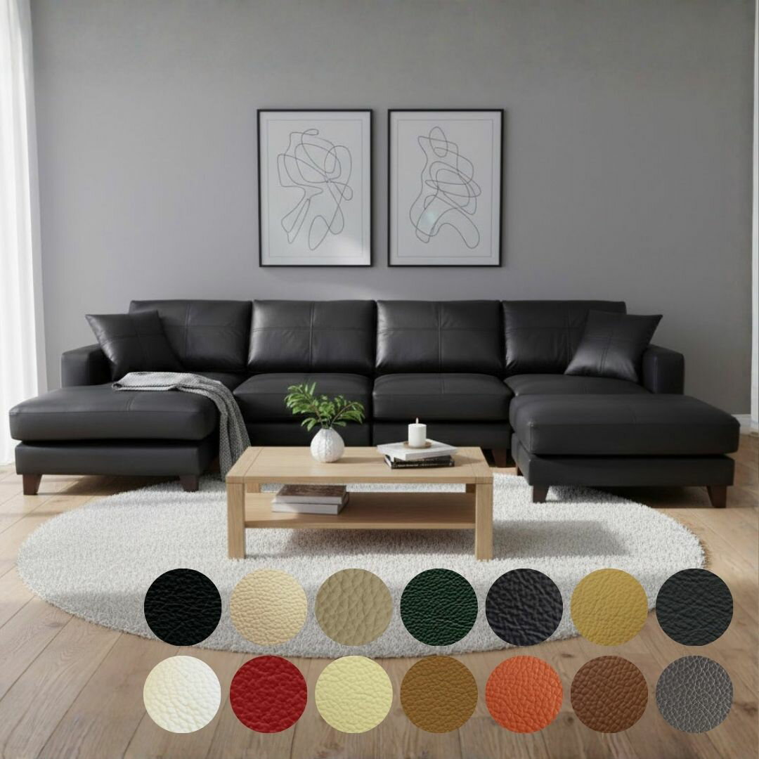 ソファ ソファー 本革 カウチソファ 4人掛け ローバックソファ ローソファ コーナーソファ L字 大型ソファ ワイドソファ 大きい 4シート 革 レザー シンプル モダン 黒 ブラック 【Vivace-323 ヴィヴァーチェ 幅323cm 本革 半革 1mm厚 LELAX】