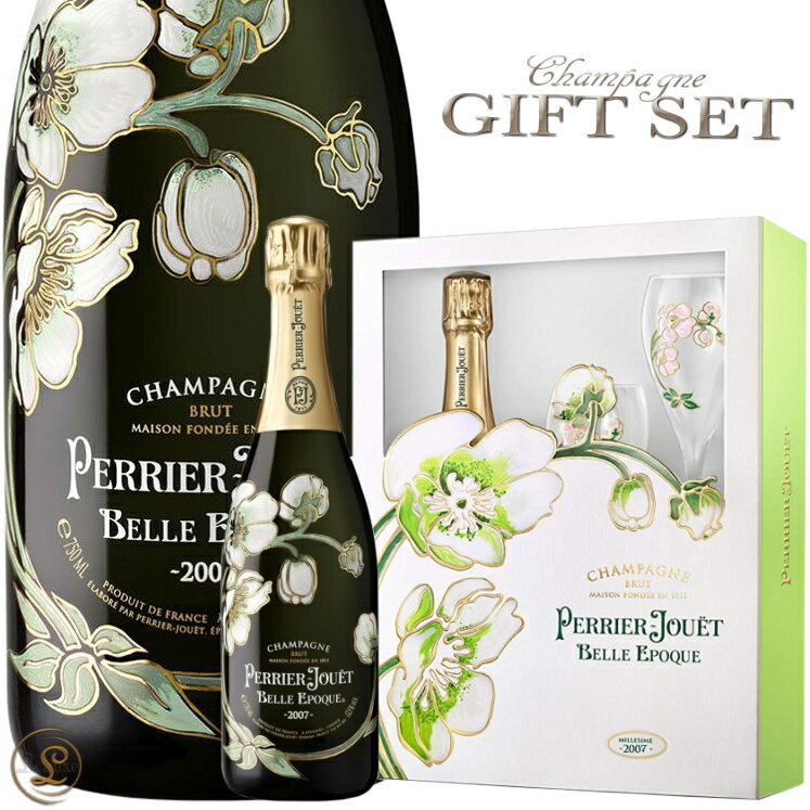 2007 ベル エポック ブラン ペリエ ジュエ グラスセット ギフトボックス シャンパン 辛口 白 750ml Perrier Jouet Belle Epoque gift pack 2007 Gift Set With Two Flutes