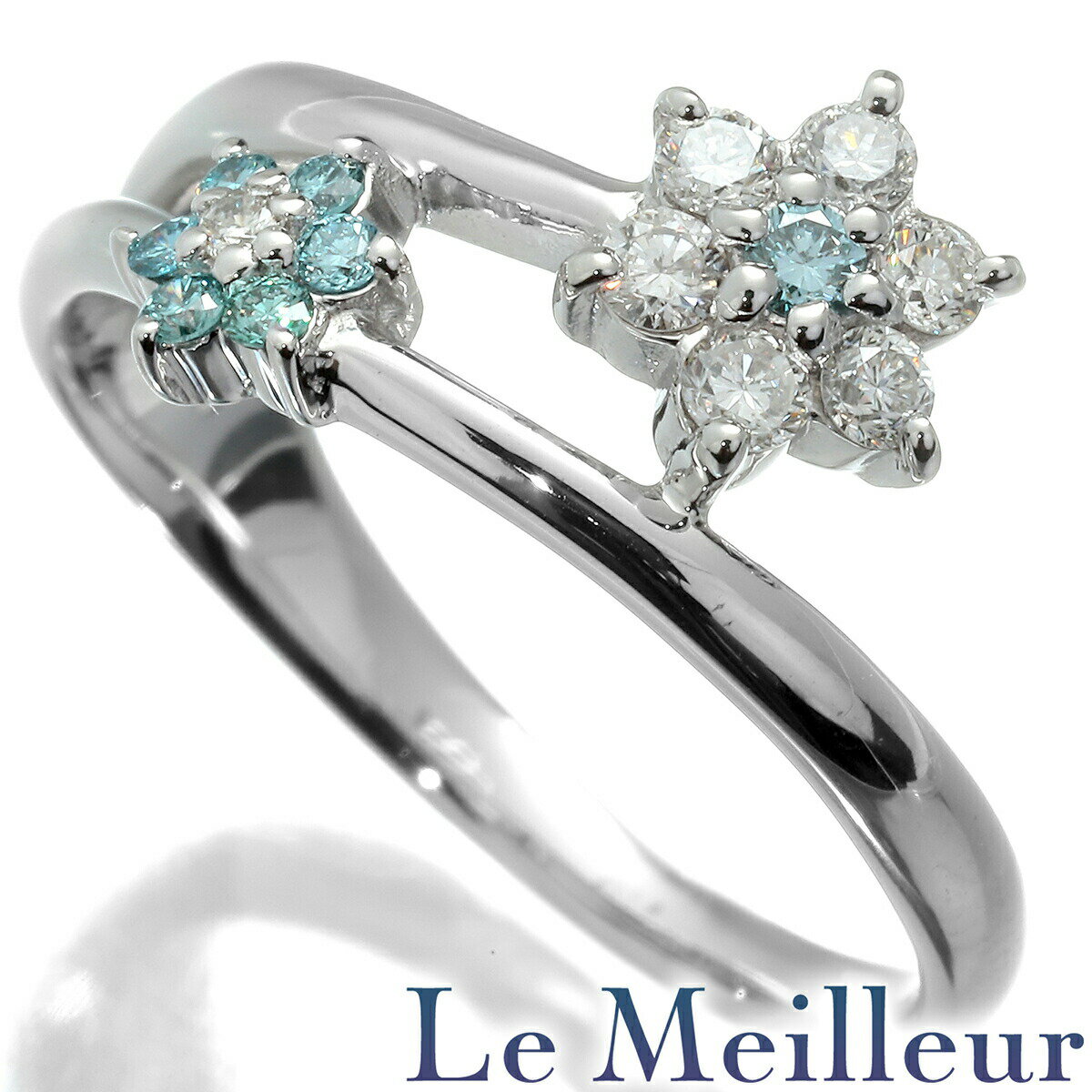 フラワーデザインリング 指輪 ダイヤモンド 0.32ct K18 12号