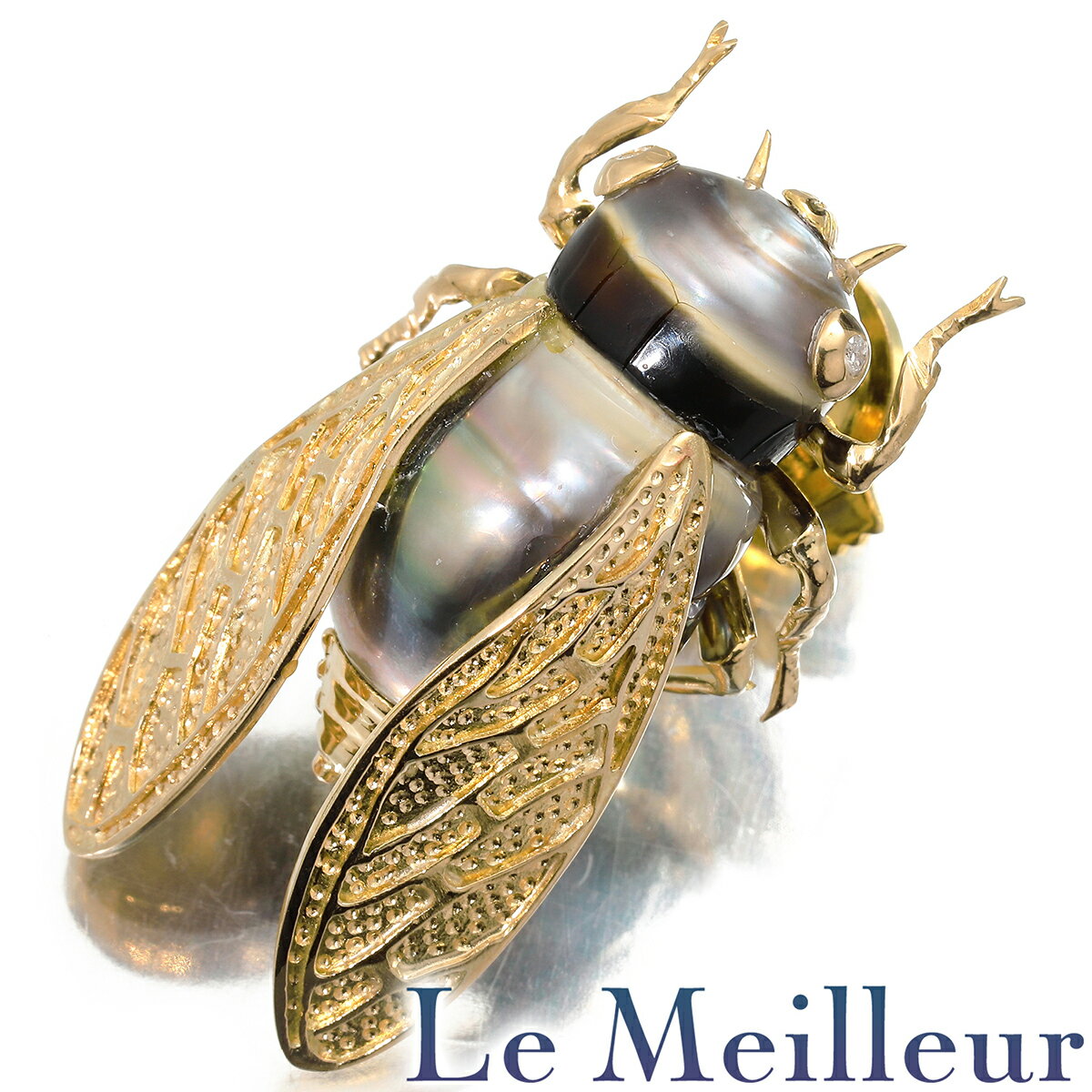 【ポイント5倍★11/25 23:59まで】セミモチーフパールブローチ 黒蝶真珠 ダイヤモンド K18 【最大5,000円OFFクーポン対象】