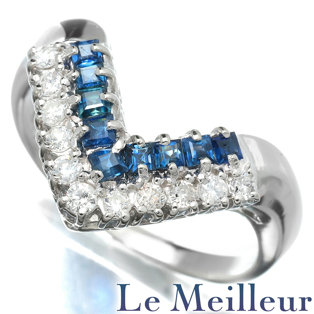 【ポイント5倍★11/30-12/1限定】V字デザインリング 指輪 ダイヤモンド 0.4ct サファイア 0.22ct プラチナ Pt900 12号 【最大5,000円OFFクーポン対象】