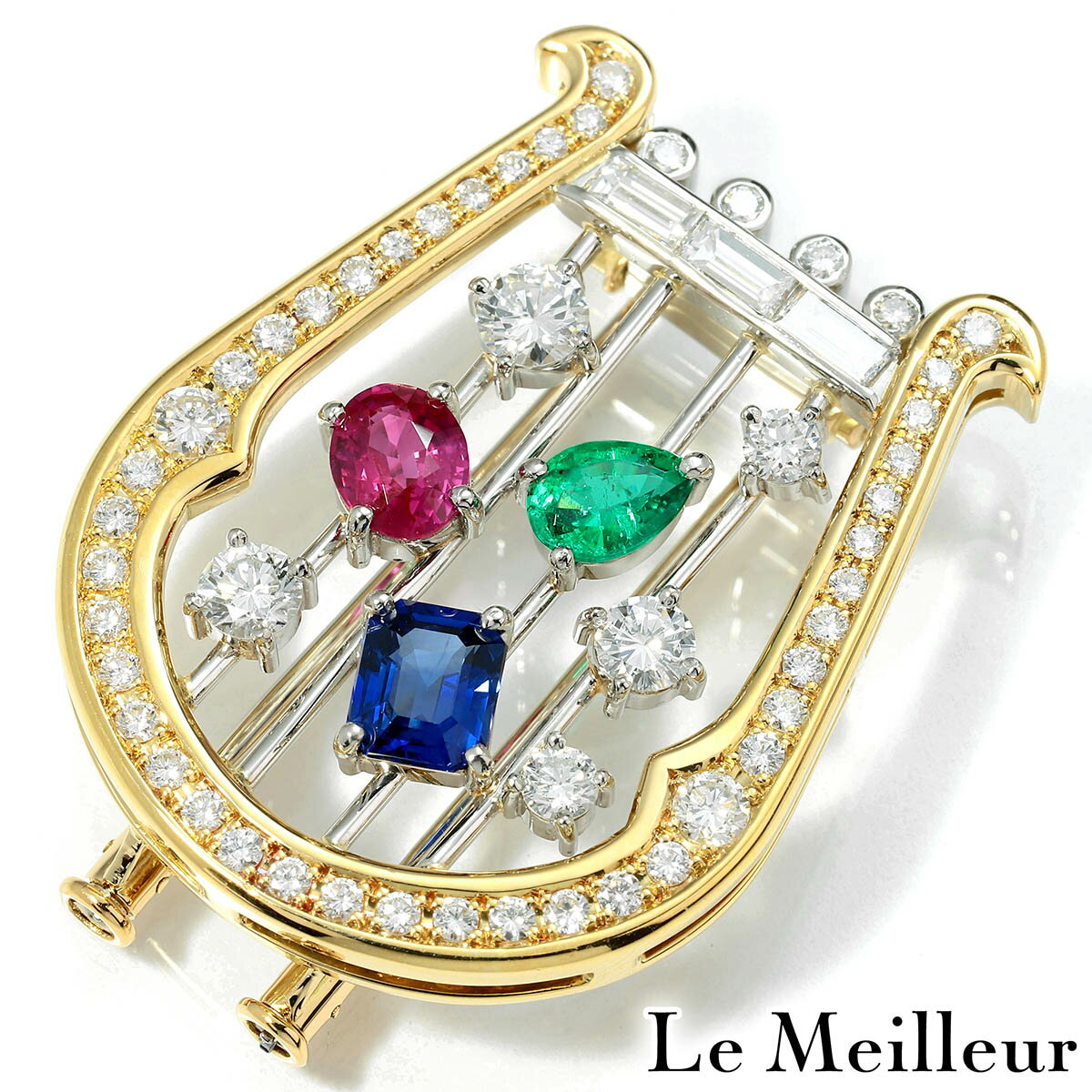 【ポイント5倍★11/25 23:59まで】ブローチ エメラルド 0.42ct ルビー 0.68ct イエローゴールド K18YG 【最大5,000円OFFクー...