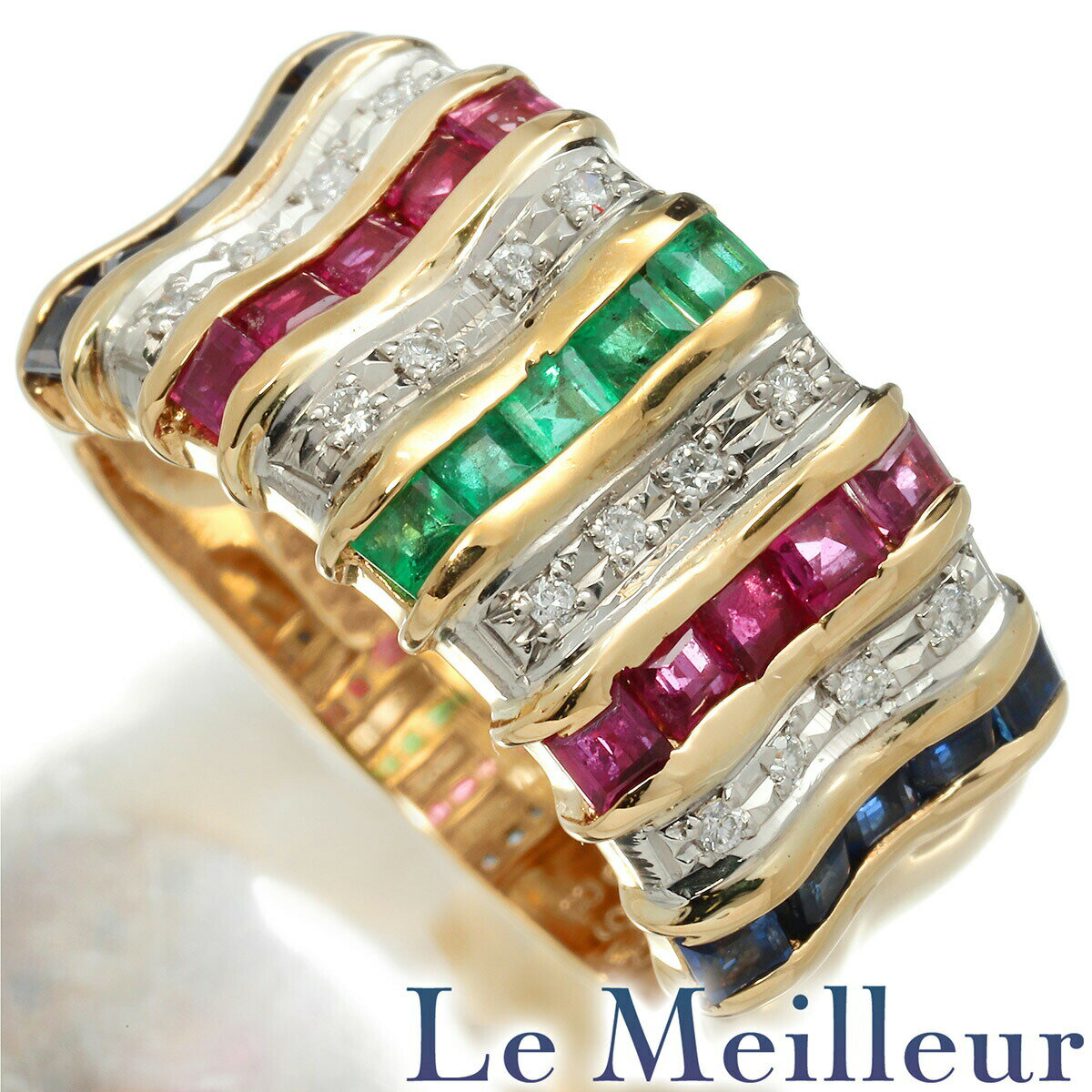 【ポイント5倍★11/30-12/1限定】ファッションリング 指輪 ルビー 0.68ct エメラルド 0.23ct プラチナ Pt900 11.5号 【最大5,000円OFFクーポン対象】