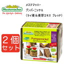 名称有機ライ麦パンメーカーメステマッハー原産国ドイツ内容量500g（9スライス） × 2個保存方法直射日光を避け、涼しい場所に保存して下さい。その他/注意事項本製品工場では、小麦、乳成分、アーモンド、カシューカシューナッツ、くるみ、ごま、大豆、りんごを含む製品を製造しています。輸入者MIE PROJECT株式会社メステマッハーは1871年、ドイツのギュータースローの中にある小さな村のベーカリーから始まりました。140年以上の時を経て製品が広がり、パック詰め全粒粉ライブレッドと国際的なブレッド部門の世界的マーケットリーダーとなりました。今では世界80カ国以上で販売されています。メステマッハー ライブレッドの優れた特徴1:挽きたてのフレッシュなライ麦のみを使用しています 2:自社工場内にある製粉機でライ麦を製粉しています。 3:新鮮な挽きたてのライ麦はビタミンBの栄養価を失っていません。 4:メステマッハーのライブレッドは繊維質と食物繊維が豊富に含まれています。 5:緩やかに低温殺菌する製法により未開封の場合、最大約15ヶ月のライブレッドの新鮮さを保証することができます。自宅でフレッシュなライブレッドを常備しておく事ができます。 6:エコロジカルな農業をサポートし、環境保護の一助となっています。 7:ライブレッドをトーストすると挽きたての味と香りがします。 8:メステマッハーは様々な種類のブレッドを製造していますメステマッハー オーガニック　プンパーニッケル（ライ麦&麦芽エキス ブレッド）　500gドイツヴェストバーレン地方発祥とされる伝統的なライ麦パン。じっくり時間をかけて焼き上げているためライ麦そのもののほのかな甘みがします。クリームチーズにジャム、フルーツ等色々なトッピングでお召し上がりください。 自社製サワー種使用。