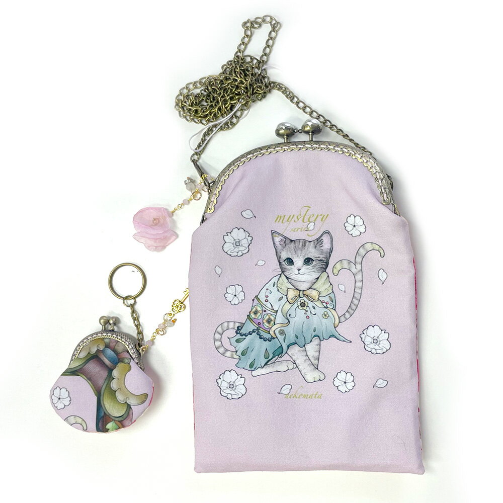 母の日ギフト　「猫のお嬢様」がま口スマホショルダー&バッグチャーム2点セット