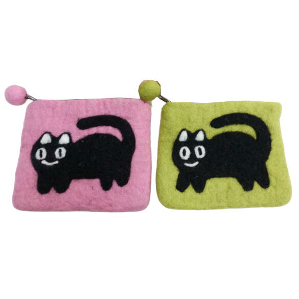 ネパールのハンドメイド　フェルト・ゆる猫 ポーチ【クリックポストは送料185円】(4)