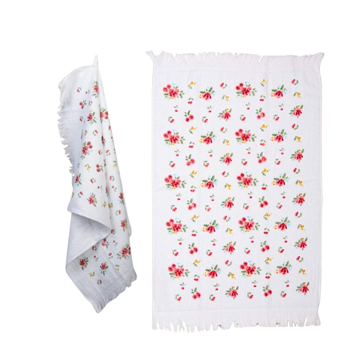 《輸入雑貨のミリユウストア》 フェイスタオル 「プチローズ1」40X66 CM ホワイト ピンク コットン 長方形 ゲストタオル オランダ Clayre & Eef クレア&イーフ 母の日