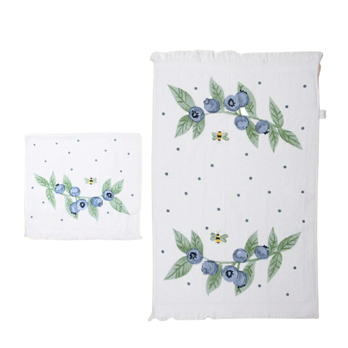 《輸入雑貨のミリユウストア》 フェイスタオル 「ブルーブルーベリー」40X66 CM ホワイト ピンク コットン 長方形 ゲストタオル オランダ Clayre & Eef クレア&イーフ 母の日