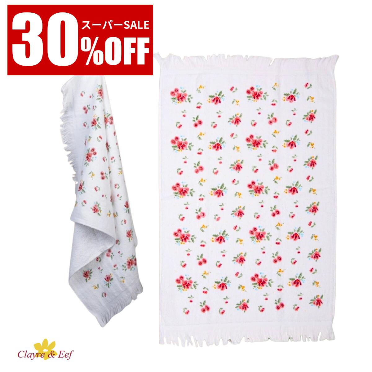 スーパーSALE30％OFF 《輸入雑貨のミリユウストア》 フェイスタオル 「プチローズ1」40X66 CM ホワイト ピンク コットン 長方形 ゲストタオル オランダ Clayre & Eef クレア&イーフ 母の日