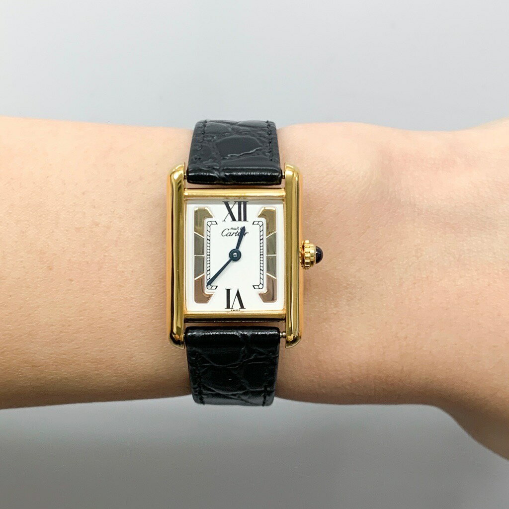 【OH済/ベルト2色】カルティエ マストタンク SM トリニティ文字盤 ゴールド SV925 SV925 レディース 腕時計【中古】【送料無料】CARTIER 時計