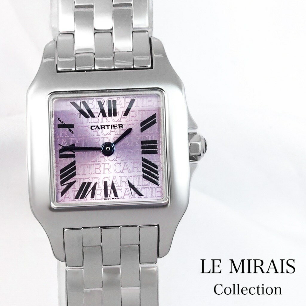 【仕上済】カルティエ サントスドゥモワゼル SM SS パープルロゴ文字盤 限定モデル SS SS レディース 腕時計【中古】【送料無料】CARTIER 時計(2)