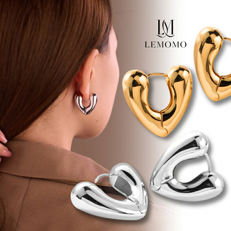 ハート ピアス 金属アレルギー対応 レディース ボールドデザイン ゴールド シルバー キャッチレス おしゃれ 韓国 大人可愛い トレンドのサムネイル