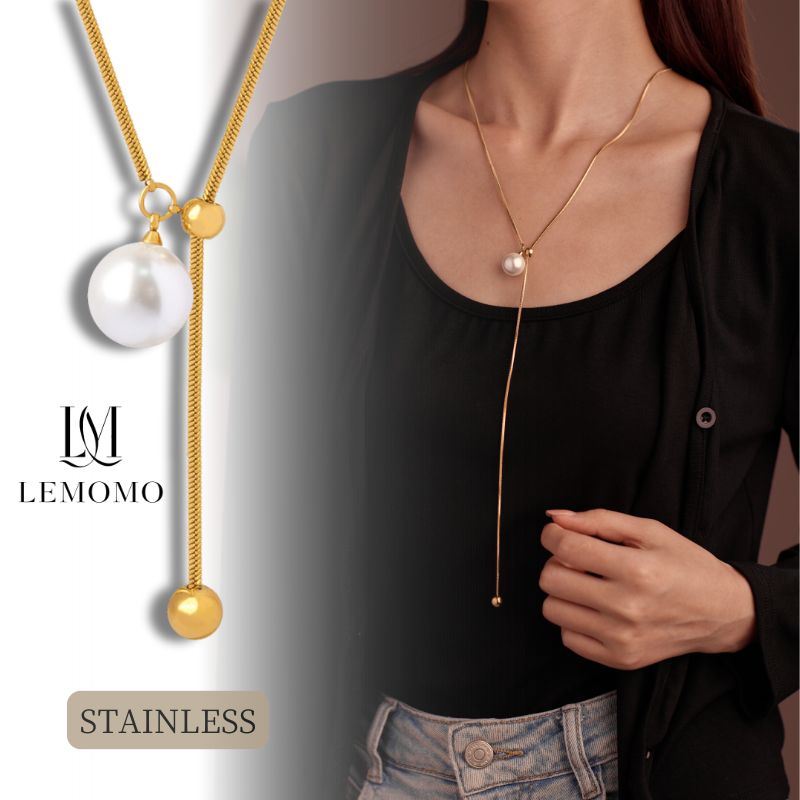 ネックレス ロング ラリエット パール ステンレス 金属アレルギー ニッケルフリー おしゃれ レディース..