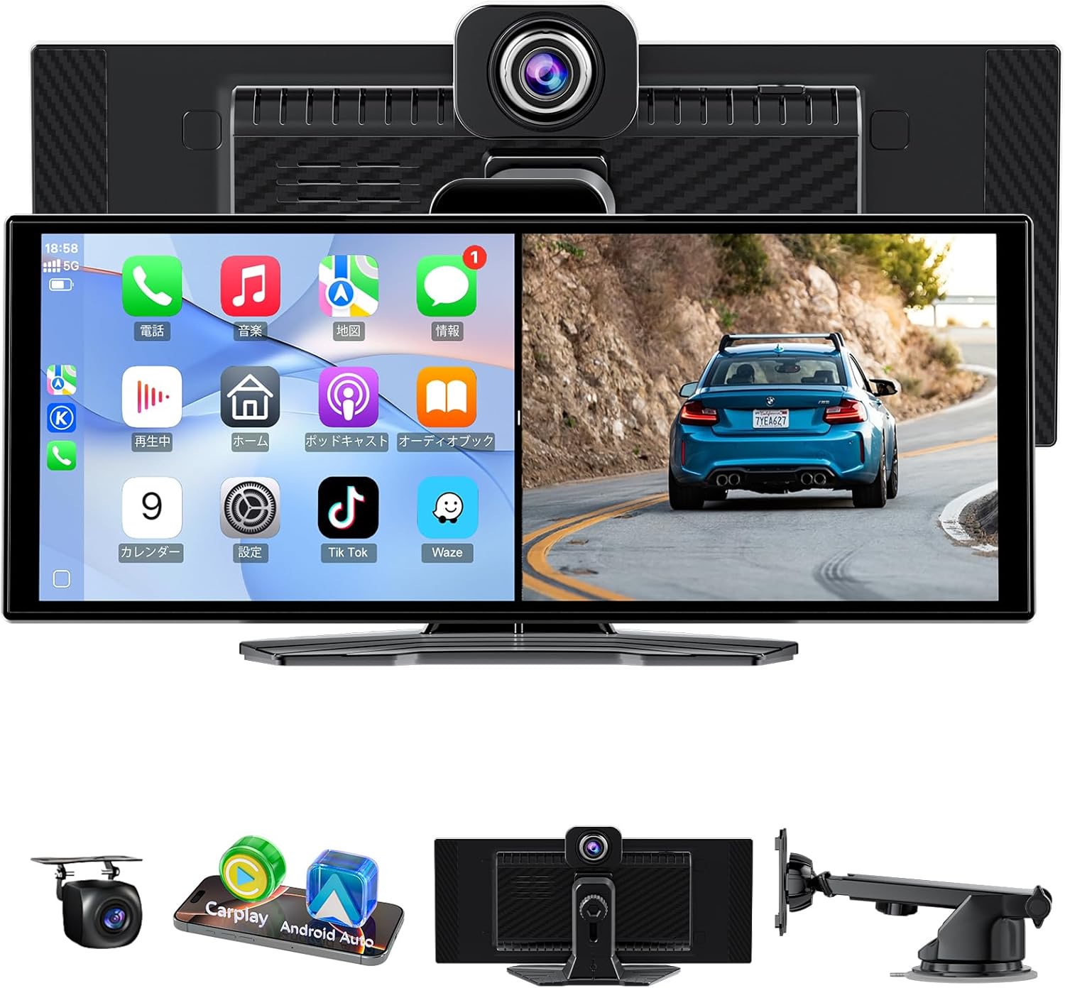 【大屏幕 11 インチディスプレイオーディオ】カーナビ ワイヤレス CarPlay&Android Auto 対応、4K フロントカメラ & 1080P リアカメラ付き、スクリーンミラーリング、音声操作、カーブルートゥース対応、ステレオ・AUX・簡単取付け