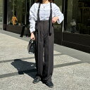 【スーパーSALE★期間限定2,500円均一アイテム】サスペンダー付きハイウエストスラックスパンツ サロペット オールインワン オールシーズン メンズライク カジュアル 脚長 美脚パンツ 体系カバー マタニティ 低身長 高身長 春 夏 秋 冬 モノトーン シンプル 2way