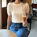 ブークレショート半袖ニット 秋 夏 レディース ニット ニットトップス シンプル アイボリー ベージュ 可愛い カジュアル 着回し 半袖 白 淡色